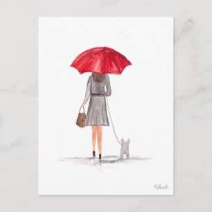 Cartão Postal Garota com guarda-chuva vermelha