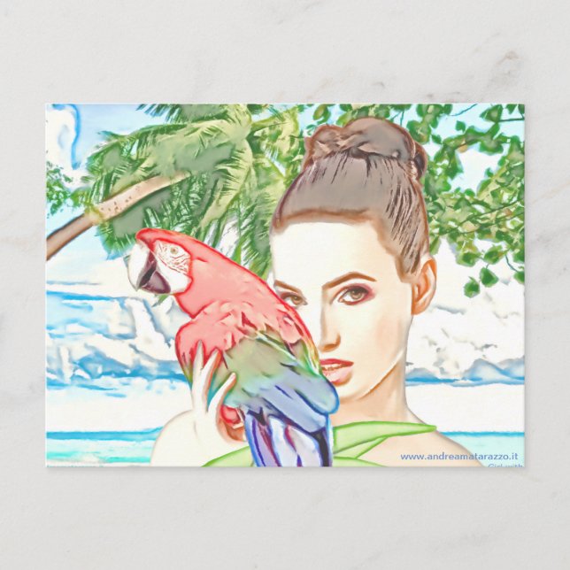 Cartão Postal Garota com papagaio (Frente)