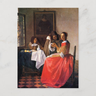 Cartão Postal Garota com um copo de vinho por Johannes Vermeer