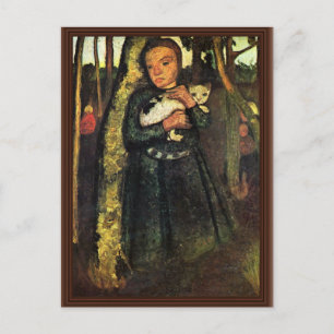 Cartão Postal Garota Com Um Gato Na Floresta Birch Por Modersohn