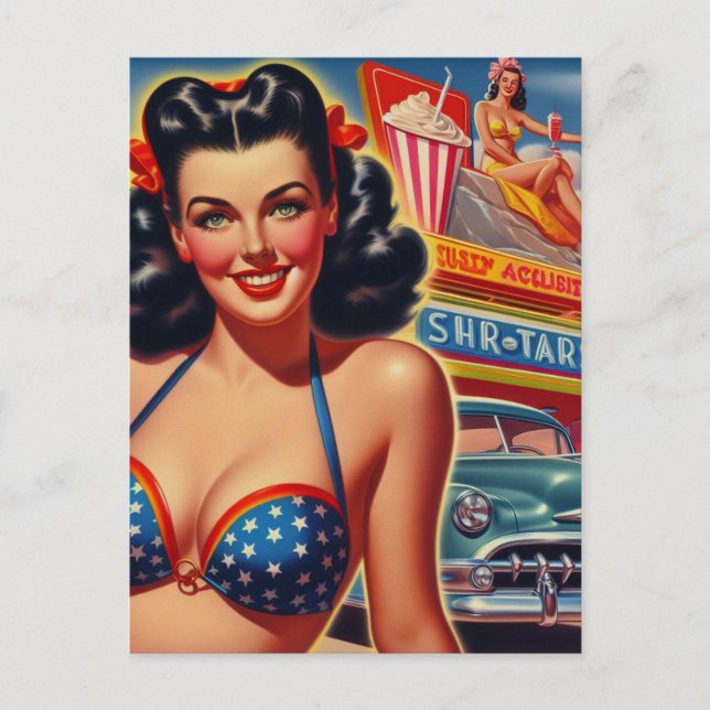 Cartão Postal Garota da Velha Escola dos Anos 1950 (Frente)