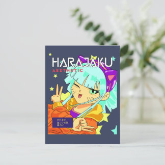 Cartão Postal Garota de animação harajaku, manga crua