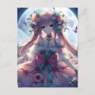 Cartão Postal Garota de Anime Flor Lua Fada