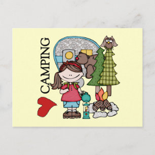 Cartão Postal Garota de Cabelo Castanho Eu Amo Acampar