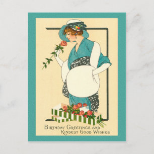 CARTÃO POSTAL GAROTA DE MATINÊ ANIVERSÁRIO ART DÉCO