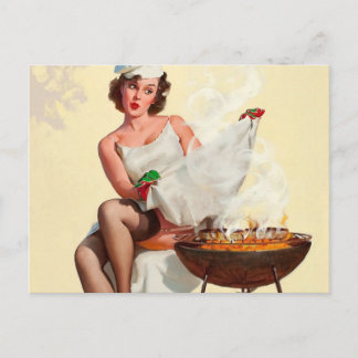 Cartão Postal Garota de Pin-Up do Barbecue