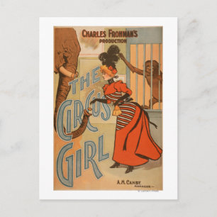 Cartão Postal Garota do Circo - Alimentando Elefante e Macaco