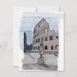Cartão Postal Garota em frente a Colosseum.