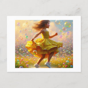 Cartão Postal Garota em Vestido Amarelo,