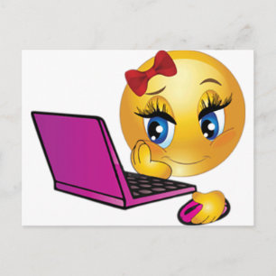 Cartão Postal Garota Emoji Laptop
