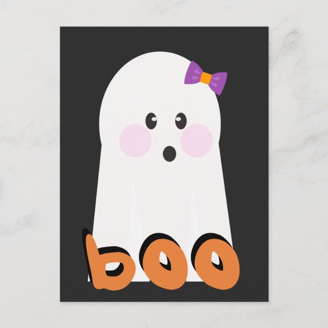 Cartão Postal Garota Fantasma Fofa com Laço (Frente)