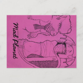 Cartão Postal Garota Fantasma Rosa e Urso Zangado