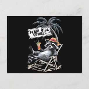 Cartão Postal Garota Feral Verão Praia Funny Guaxinim
