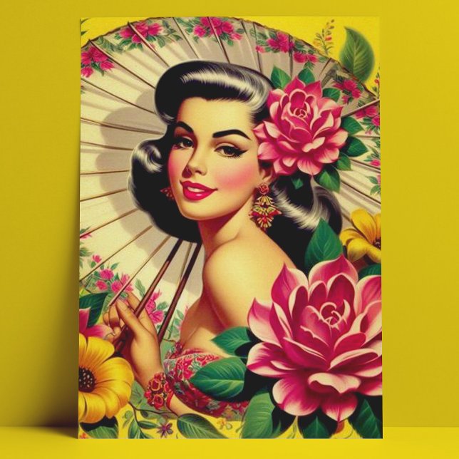 Cartão Postal Garota Floral da Pintura (Criador carregado)