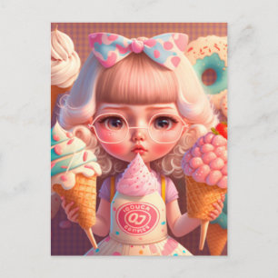 Cartão Postal Garota fofa Kawaii com sorvetes  