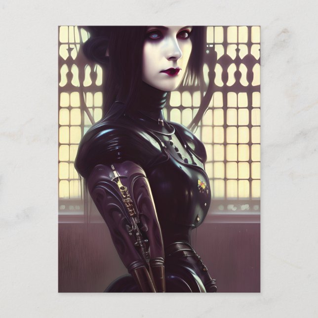 Cartão Postal Garota Gótica Vapor Diferentes Olhos Coloridos (Frente)