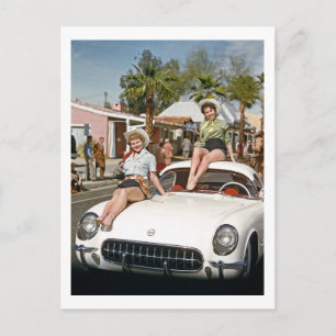 Cartão Postal Garota, Parada, Carro, Colorido, Retrospectiva