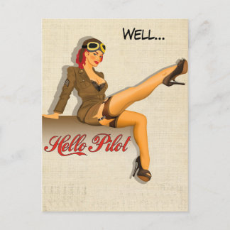 Cartão Postal Garota Piloto Pinup