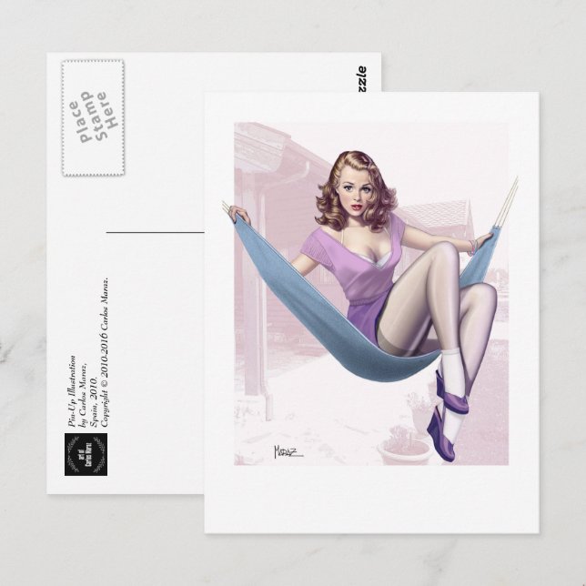 Cartão Postal Garota Pin-Up com Fundo Urbano (Frente/Verso)