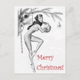 Cartão Postal Garota pin-up como enfeite de árvore de Natal, vin