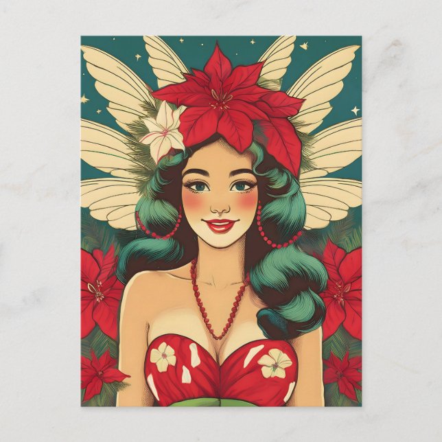 Cartão Postal Garota Pin-Up de Natal Tropical dos Anos 50 Retrô (Frente)