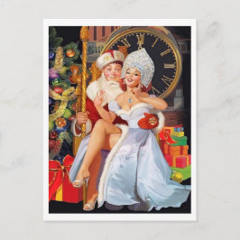 Cartão Postal Garota pin-up sentada no colo de um cara muito sor