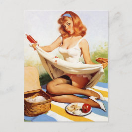 Cartão Postal Garota Pin Up Vintage de Piquenique Safadinha