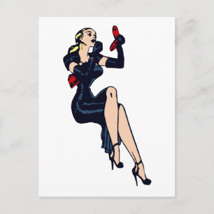 Cartão Postal Garota Pinup Loira Bonita Vintage Glamour Retro