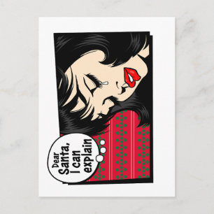 Cartão Postal Garota Pop Art de Natal Eu Posso Explicar