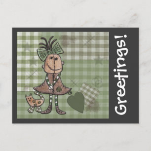 Cartão Postal Garota Primitiva e Gatos