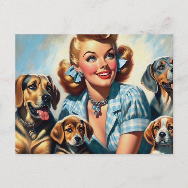 Cartão Postal Garota safada com cachorros (Frente)