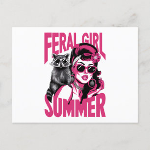 Cartão Postal Garota Selvagem Vintage de Verão Opossum Humorísti