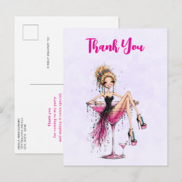 Cartão Postal Garota Simpática e Sedutora em um Copo de Martini