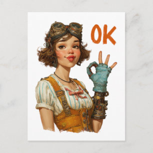 Cartão Postal Garota Steampunk Gesto OK Confiante