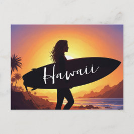 Cartão Postal Garota surfista do Havaí na praia