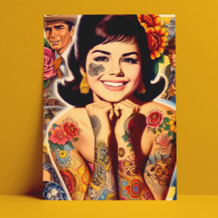 Cartão Postal Garota Tatuada ao Estilo Antigo