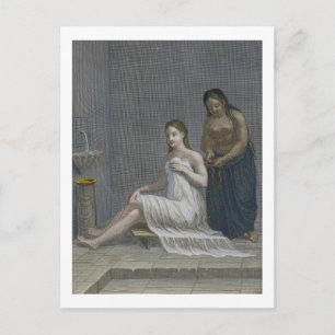 Cartão Postal Garota Turca, tendo seu cabelo trançado nos banhos