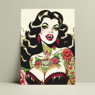 Cartão Postal Garota Vampira de Tatuagem Quente