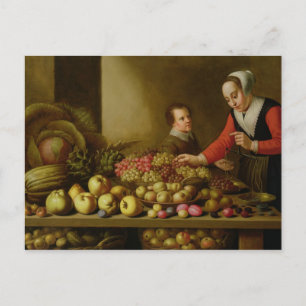 Cartão Postal Garota vendendo uvas