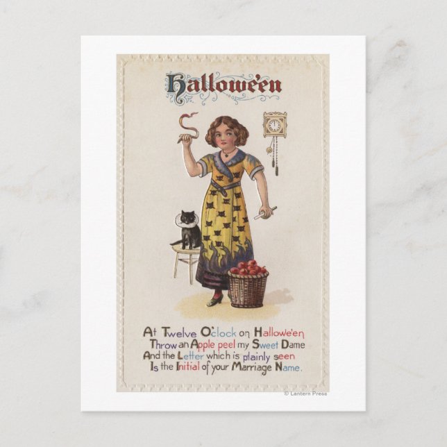 Cartão Postal Garota vestida de gato preto (Frente)