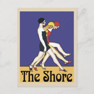 Cartão Postal Garotas caminhando na praia de Jersey, estilo de v