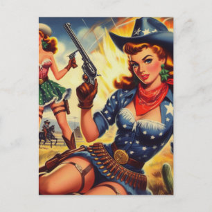 Cartão Postal Garotas Country Western Retrô