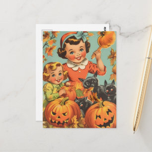 Cartão Postal Garotas engraçadas de Halloween vintage