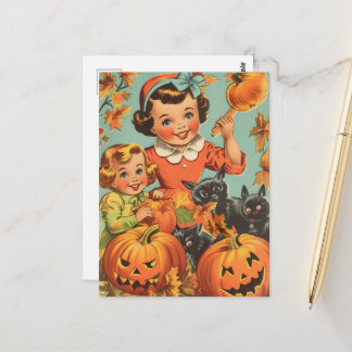 Cartão Postal Garotas engraçadas de Halloween vintage