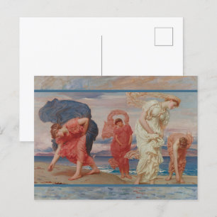 Cartão Postal Garotas Gregas Leighton apanhando pedras pelo mar