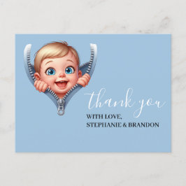 Cartão Postal Garoto Bebê Fazendo Chá de fraldas Obrigado