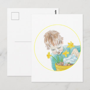 Cartão Postal Garoto Com Daffodils