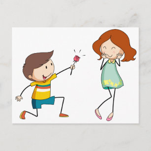Cartão Postal Garoto dando flor para namorada