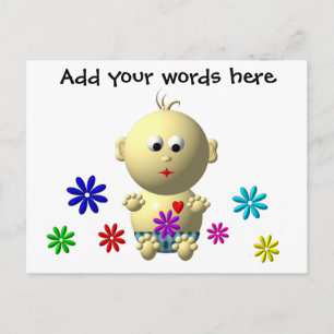 CARTÃO POSTAL GAROTO DE BEBÊ COM 7 FLORES