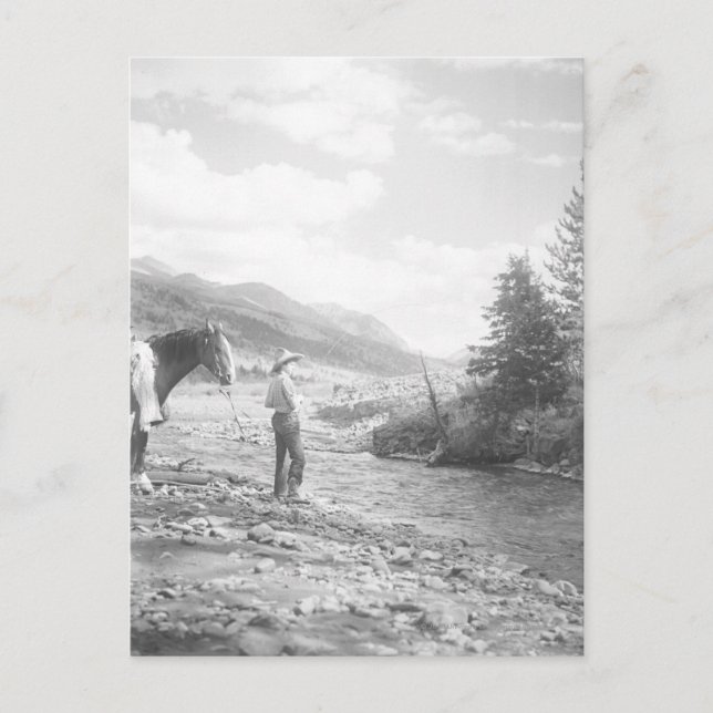 Cartão Postal Garoto voa pescando. (Frente)